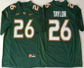 Men%27s Miami Hurricanes #26 Sean Taylor Green Stitched NCAA Nike College Football Jersey